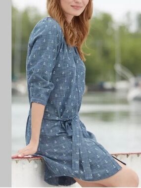 Hatley Anchor Print Cotton Chambray Shirtdress Small